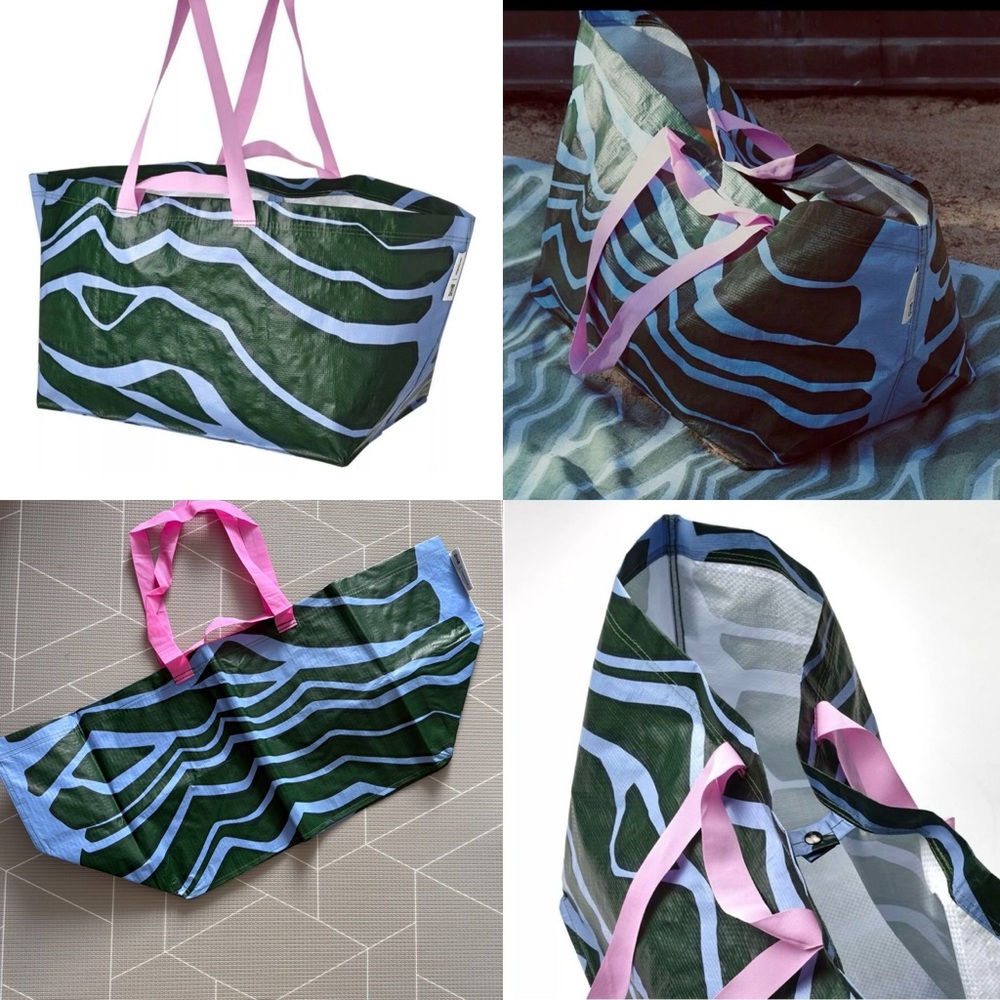 New IKEA BASTUA Marimekko Limited Edition Large Tote - Blue Green Leaf